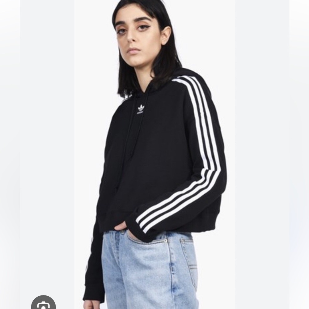 ADIDAS Originals Cropped Hoodie Jacket Sweatshirt Black Womens CY4766